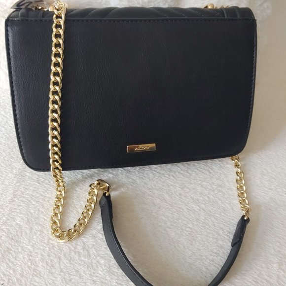 NWT ALDO Black Chevron Quilted Purse Shoulderbag Crossbody Turnlock - Picture 5 of 12